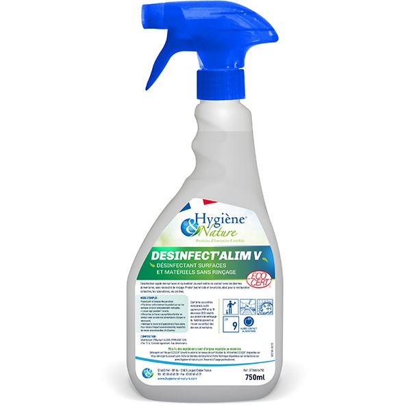 18A07 DÉSINFECTANT ALIMENTAIRE VIRUCIDE Sans rinçage Ecocert Pulvérisateur 750 ml