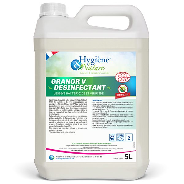 18A551 GRANOR V LESSIVE LINGE DÉSINFECTANTE VIRUCIDE ECOCERT 5 L