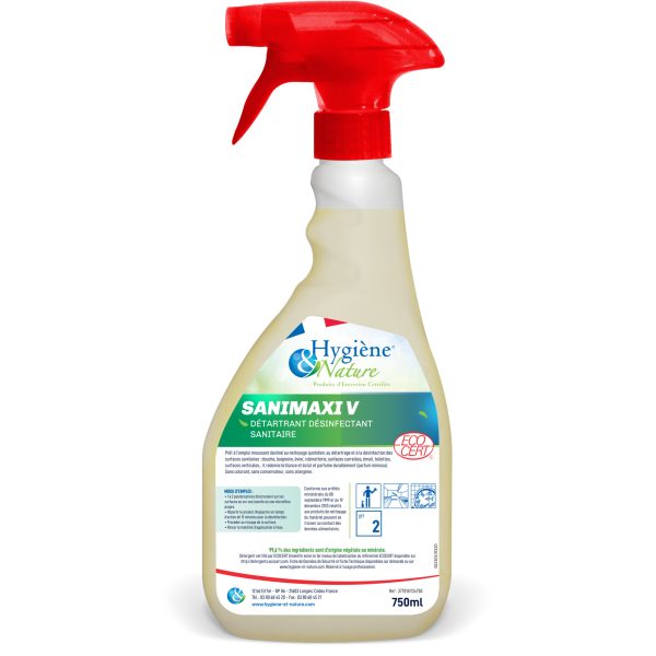 18A901 SANIMAX V Détartrant Désinfectant Surface Sanitaire Ecocert pulvérisateur 750 ml
