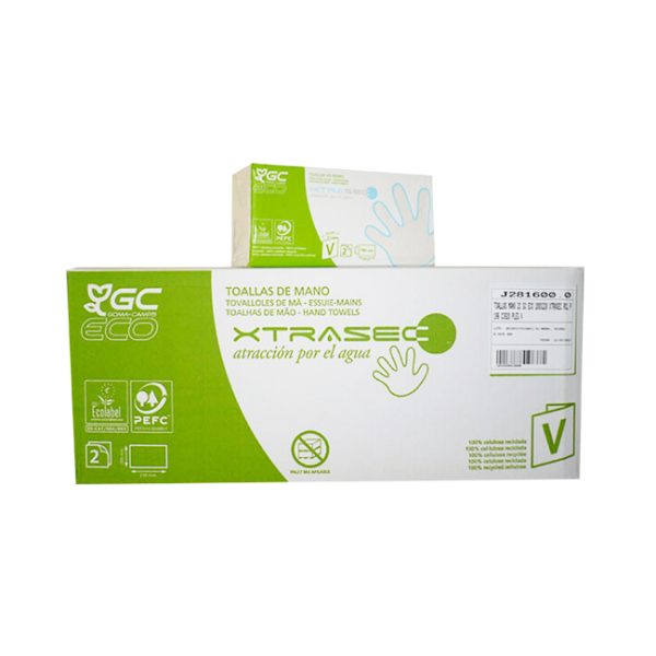 35157 ESSUIE MAINS en feuilles pliées blancs en V ÉCOLABEL carton de 20 paquets