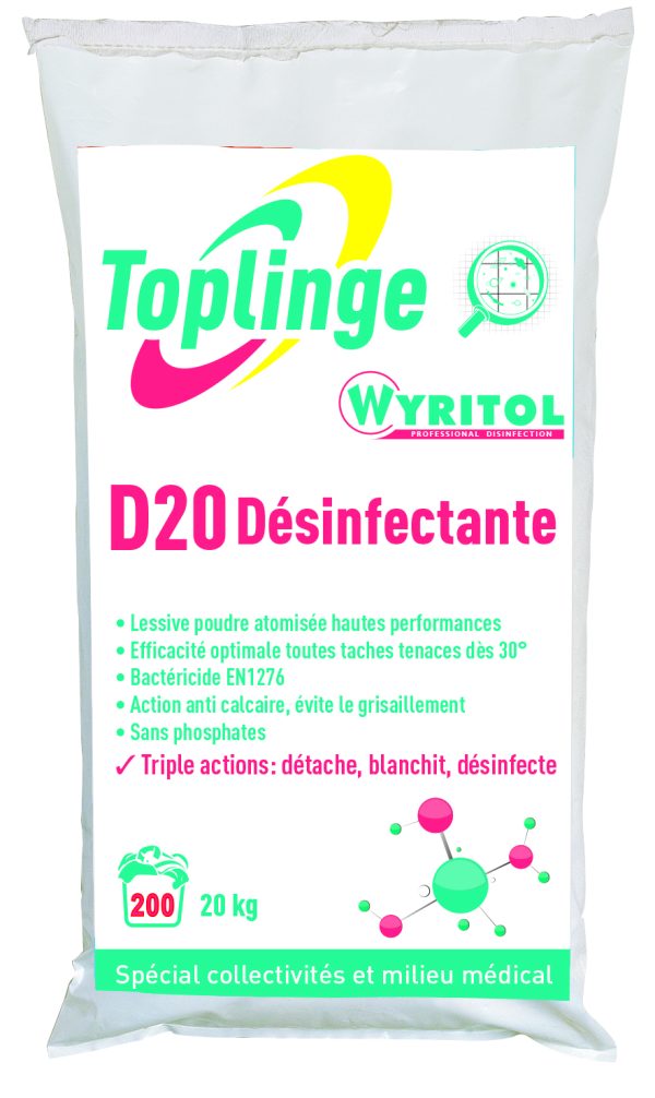 42108 LESSIVE POUDRE LINGE D20 DÉSINFECTANTE sac 20 kg